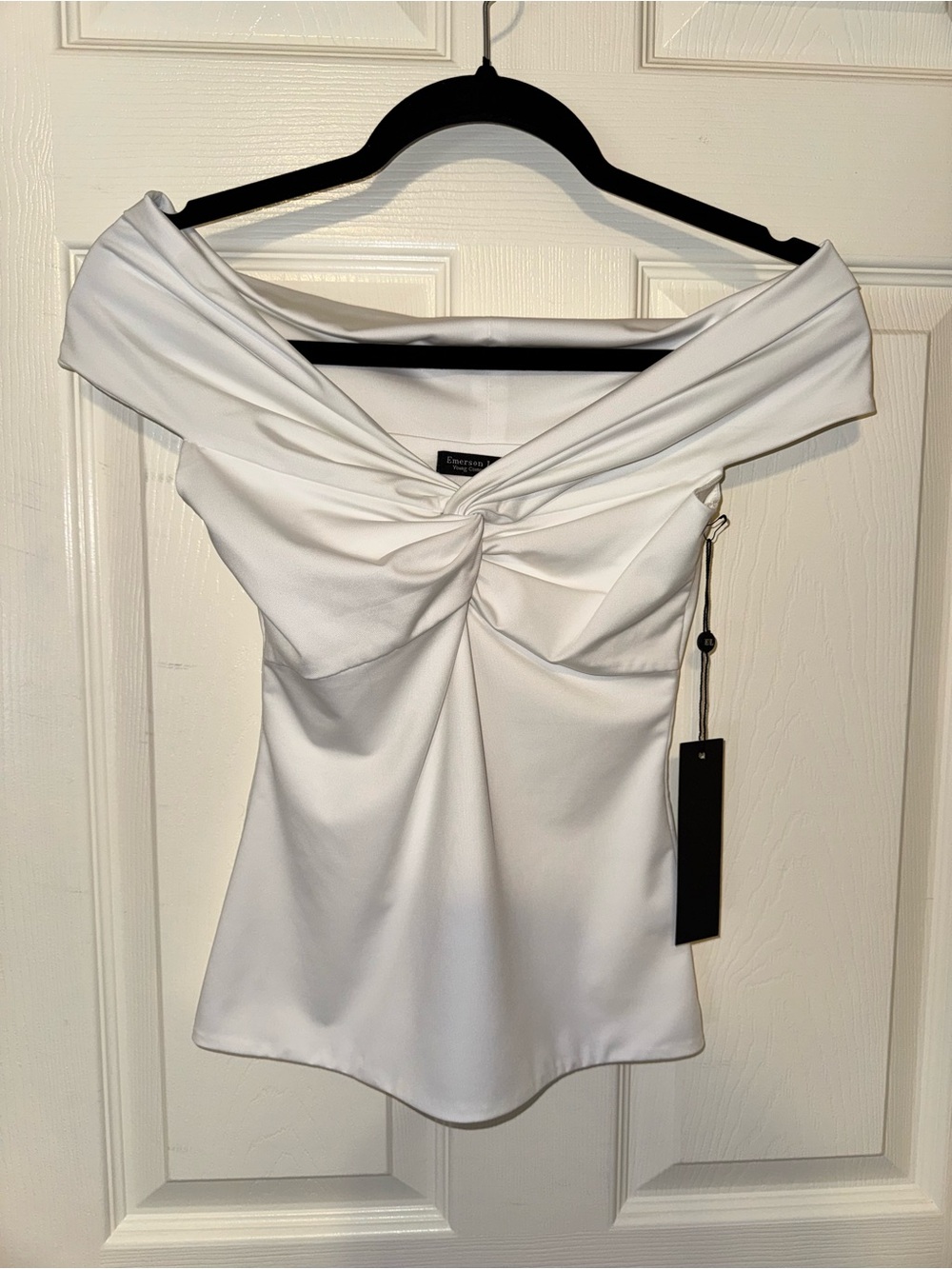 Off-Shoulder Twist Front White Women’s Top